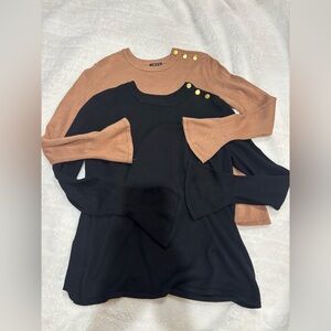 Iman flare sleeve sweaters lot of 2 gold buttons S XS taupe & black sweater